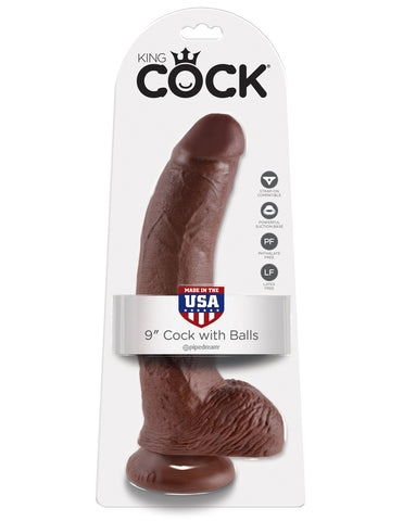 King Cock 9" Cock with Balls-Brown